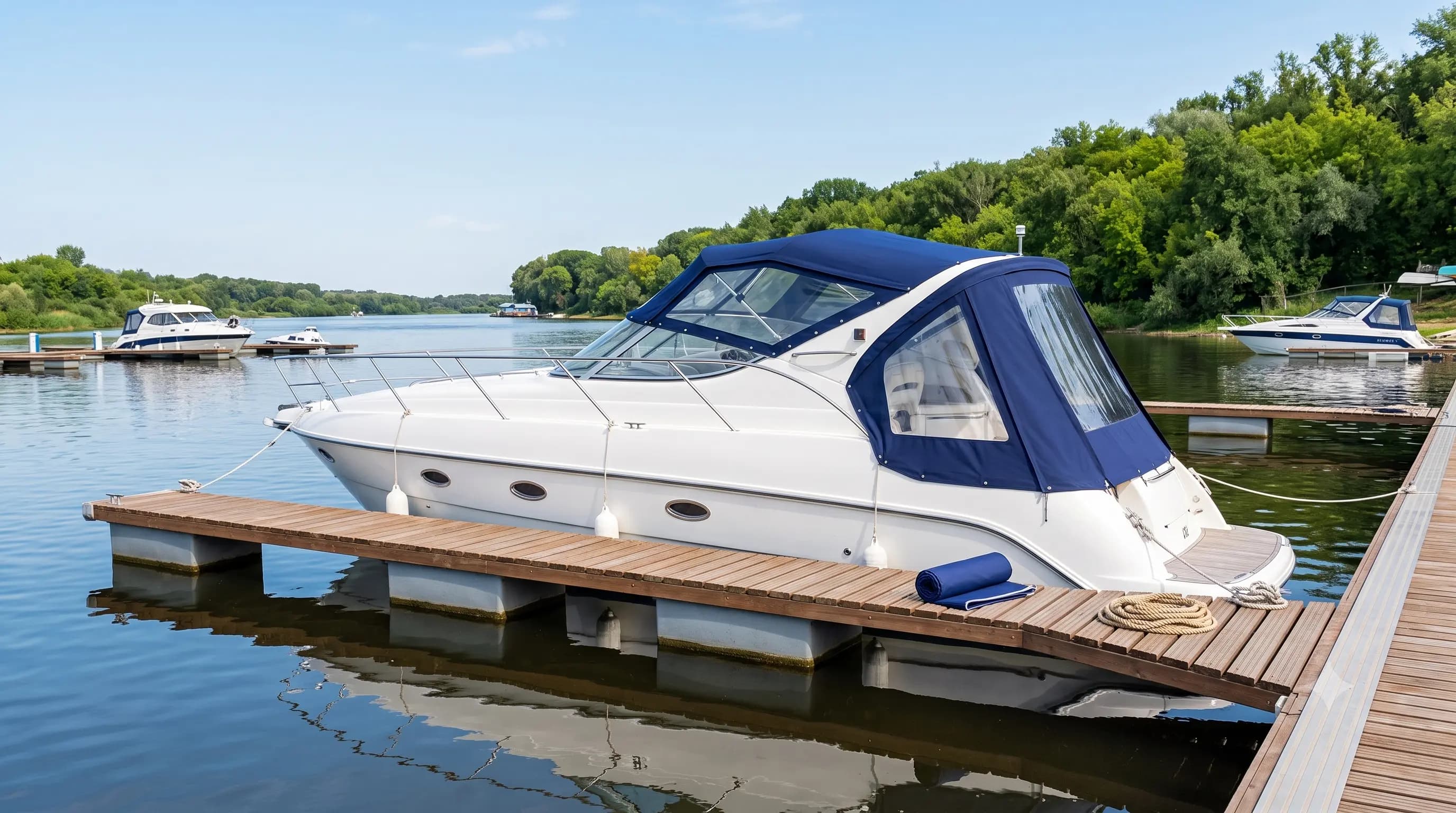 Катер под ходовым тентом, сшитым из материалов TENTTEX